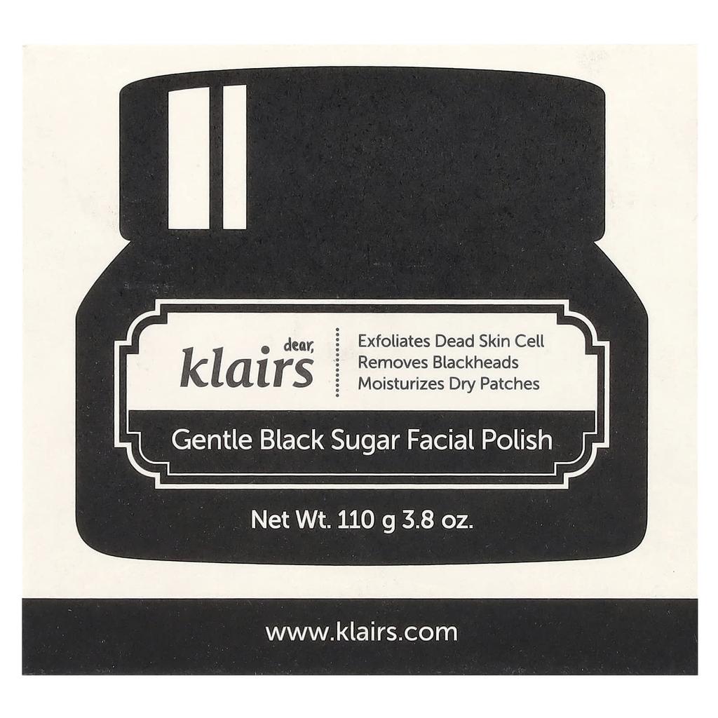 dear, klairs Нежный черный сахарный пилинг для лица, 110 г (3,8 унции)