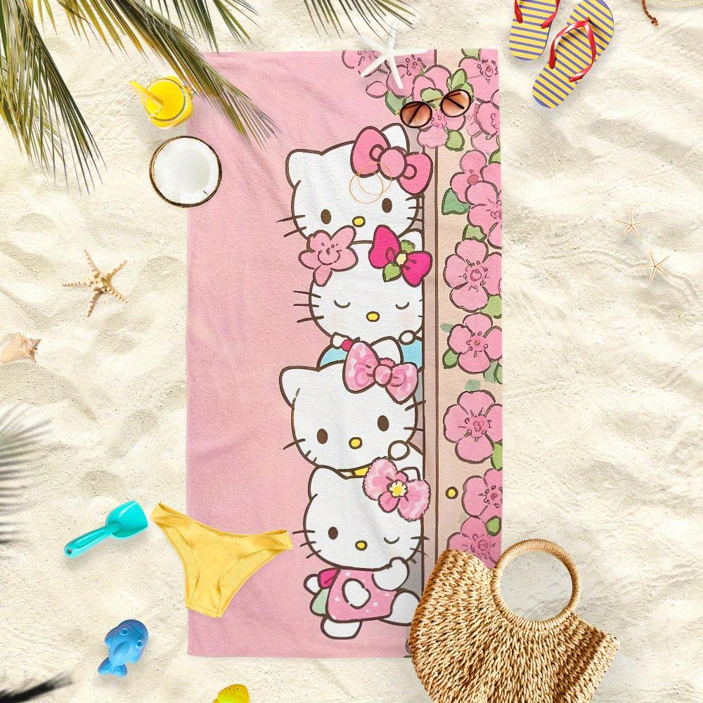 Hello Kitty Beach Towel Cartoon Flower Print Microfiber Quick Dry Bath Towel Oversized Absorbent Beach Blanket