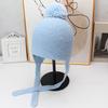 Cute hairball lace-up ear hat retro knitted wool hat autumn and winter outdoor cold-proof face little Lei Feng hat