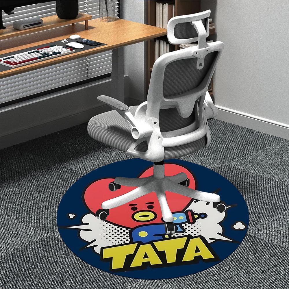 1 шт. Коврик для офиса BT21 с персонажем Tata, круглый - Идеально подходит для декора офиса или кабинета, можно стирать в машине, нескользящая основа, декоративный коврик для пола