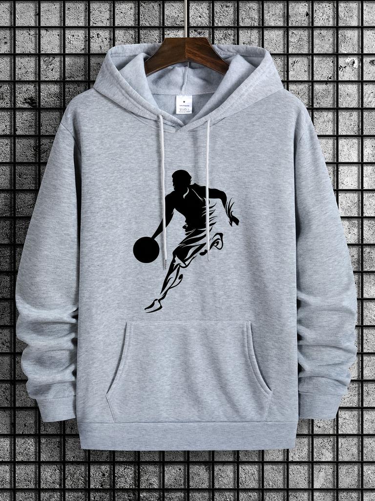 2026 Autumn/Winter Basketball Player Silhouette Print Long-Sleeved Hooded Shirt Hip-Hop Casual Streetwear