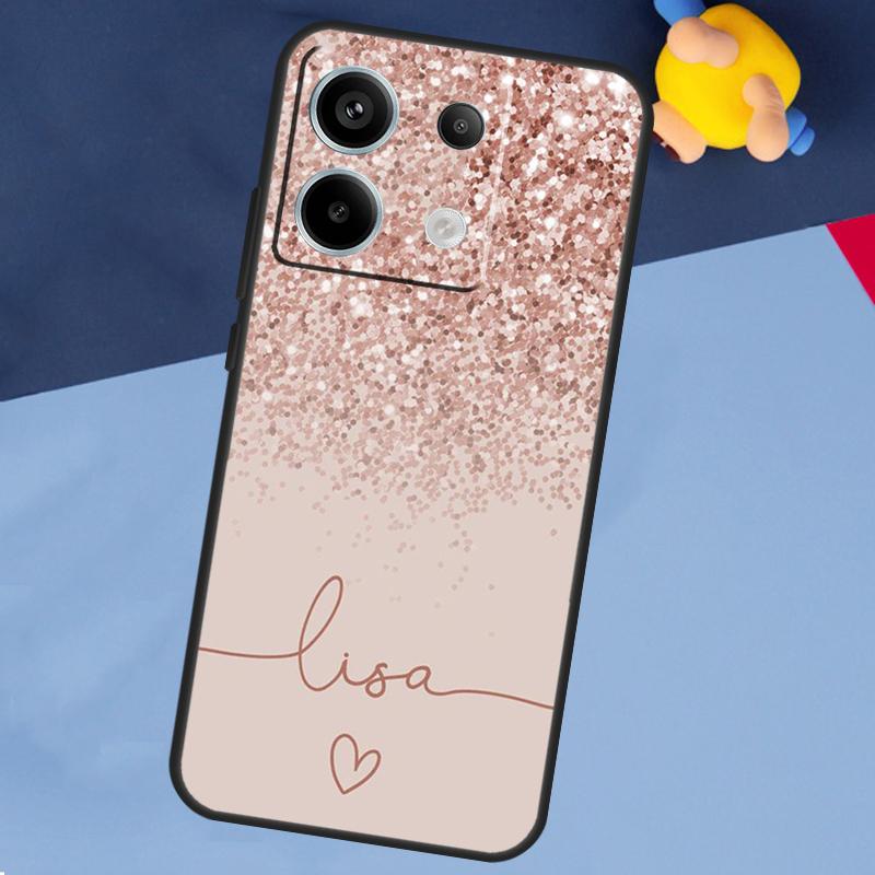 PERSONALISED Glitter name initials Case For Xiaomi Redmi Note 13 Pro Plus Note 9 10 11 12 Pro 9S 10S 11S 12S 10C 12C 13C Coque