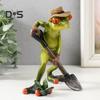 Садовая лягушка, держащая лопату, зеленая лягушка, смоляная статуэтка, фермерское животное, скульптура, украшение для домашнего офиса, рабочего стола, украшение для сада в помещении и на открытом воздухе