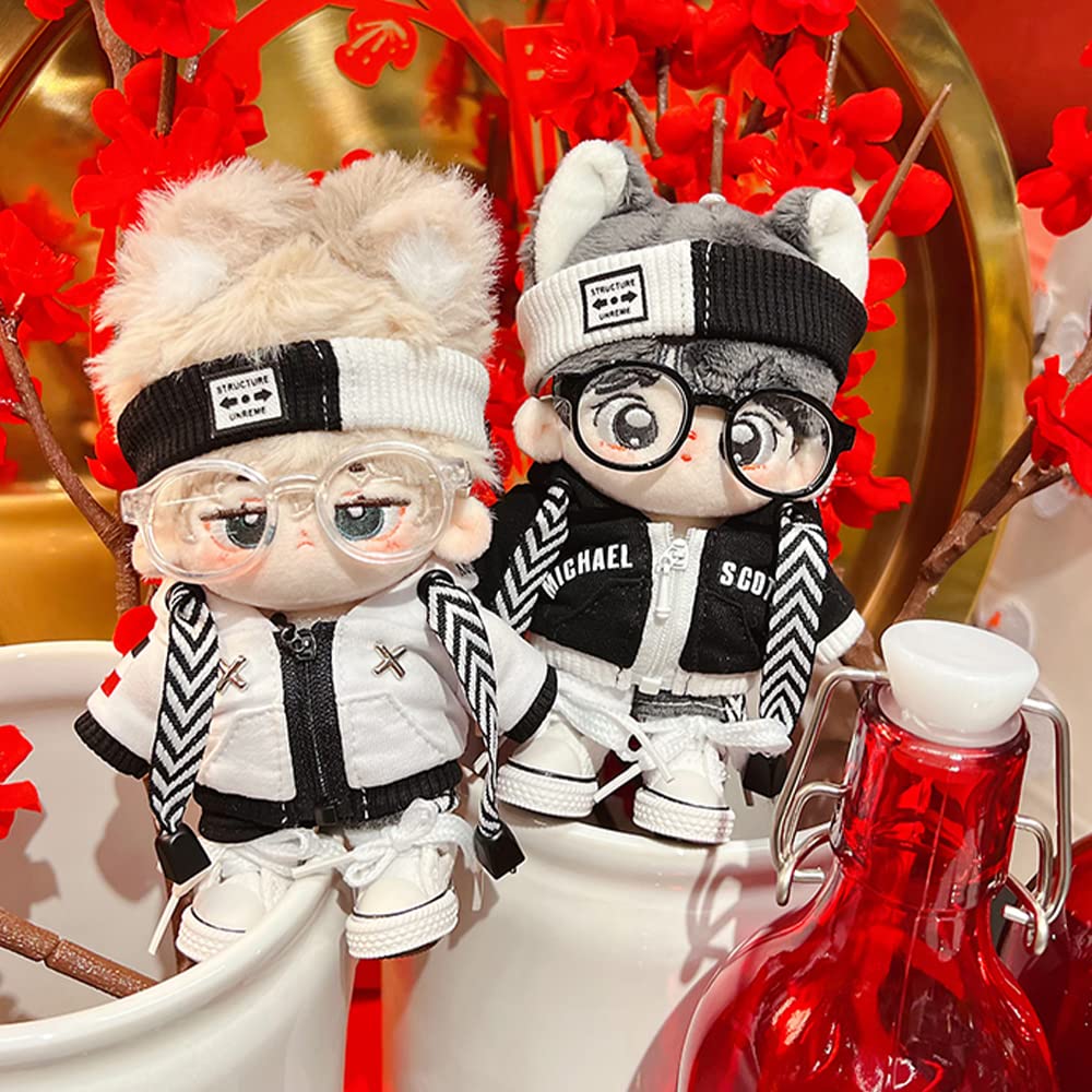 Nianniyhouse 20 см плюшевая одежда свободный черно-белый костюм повязка для волос парка цветные шорты очки обувь хлопковая кукольная одежда наряд (Черный, 20см)