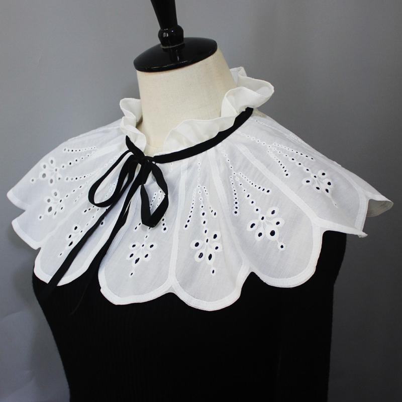 Elegant Embroidered Hollow Out Fake Collar Sweet Standing Decorative Collar Ruffle Shawl Wrap Blouse Top Scarf