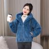 Плюшевая и толстая куртка с капюшоном из кроличьей шерсти для женщин, короткая зимняя новая свободная плюшевая куртка с длинными рукавами