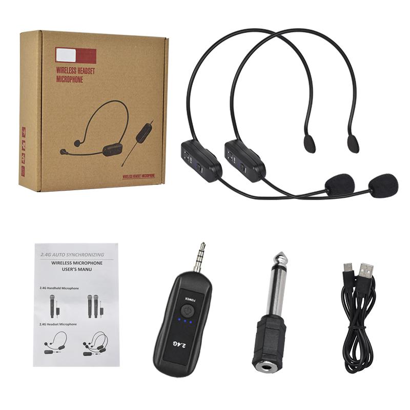 2.4GHz Wireless Lavalier Microphone Head-mounted Microphone Set with Receiver for Amplifier Voice Speaker Teaching Tour Guide