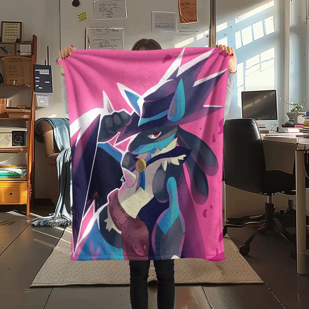 Lucario 4 Print Flannel Blanket, High quality Comfortable for All Seasons, Home Decor, Warmth and Comfort