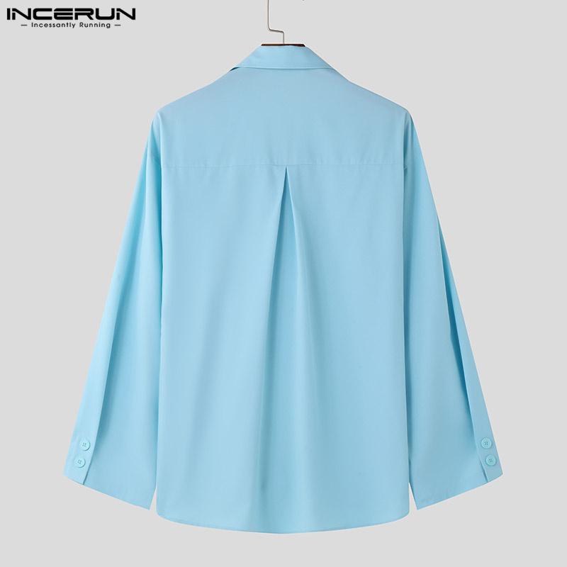 INCERUN Men Autumn Lapel Neck Double-breasted Long Sleeve Shirts Tops