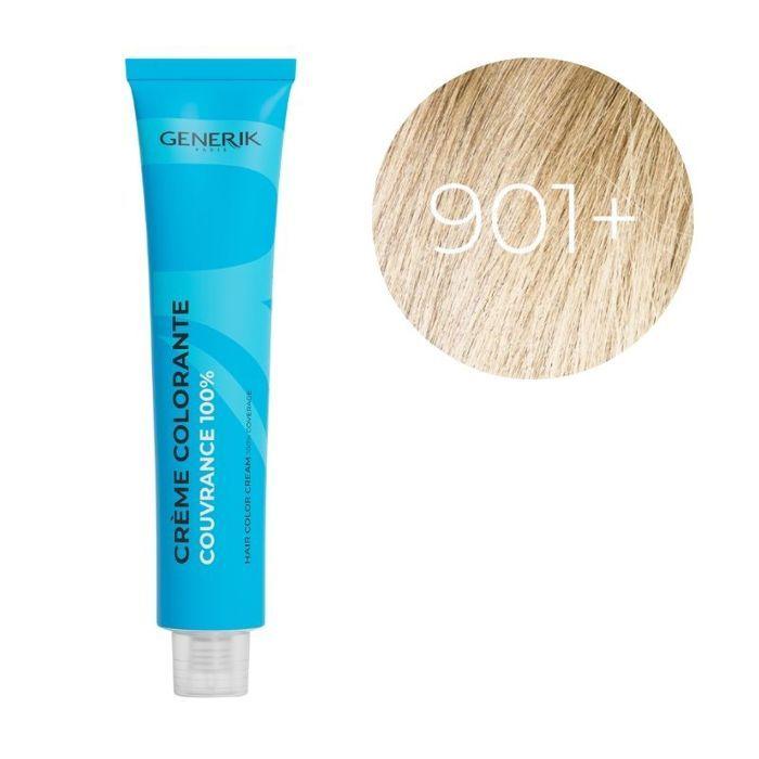 Crème colorante - GENERIK - 901+ Ultra Blond Cendré - 100 ml - Avec ammoniaque - Texture crème