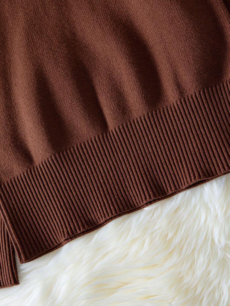 Женский однотонный свитер-пуловер в рубчик - Осень/Зима, Свободный крой, Круглый вырез, Повседневный стиль