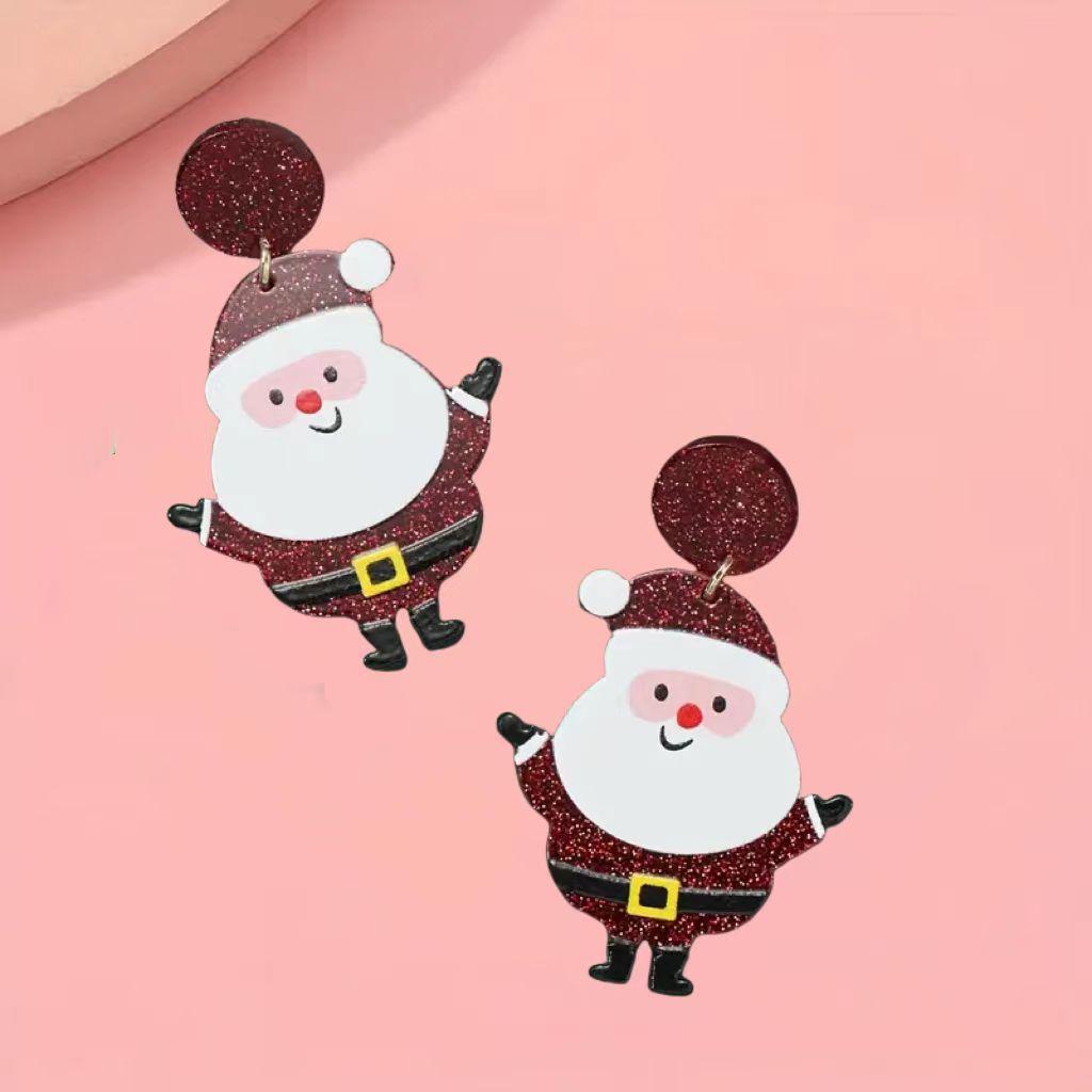 Bling Bling Chunky Christmas Santa Claus Design Dangle Earrings Cute Style Adorable Christmas Ear Ornaments