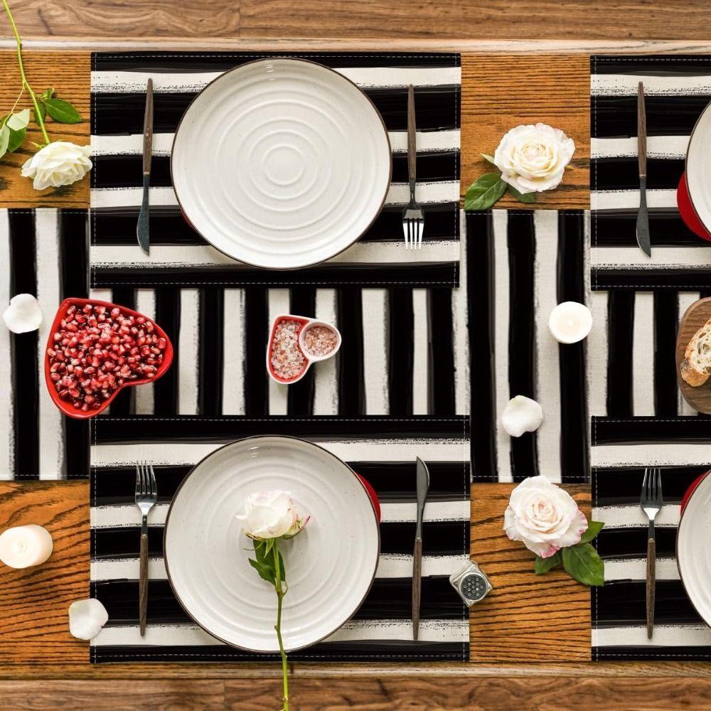 4Pcs 30x45cm Red Love Hearts Table Mats Linen Dining Table Mat Farmhouse Burlap Placemat  Kitchen