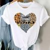 Leopard Print Love Print Fashionable Simple Women's Round Neck Casual Loose Cotton Short Sleeved T-Shirts Women’s