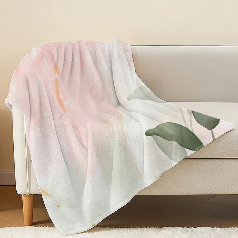 Lightweight Flannel Throw Blanket, Simple Floral Pattern, Soft Cozy Warm, Portable for Home & Car, Ideal for Christmas & Halloween