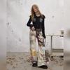 unifree Women's Retro Graffiti Wide-Leg Casual Pants