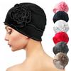 Flower Turban Hat for Women Solid Color Cotton Headband Beanies Fashion Muslim Bonnet Stretchy Soft Sleeping Hat Ladies Headwear