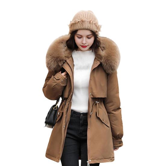 Women's Thicken Fleece Lined Drawstring Parka Windproof Warm Puffer Coat Faux Fur Hooded Down Jacket Winter Outerwear