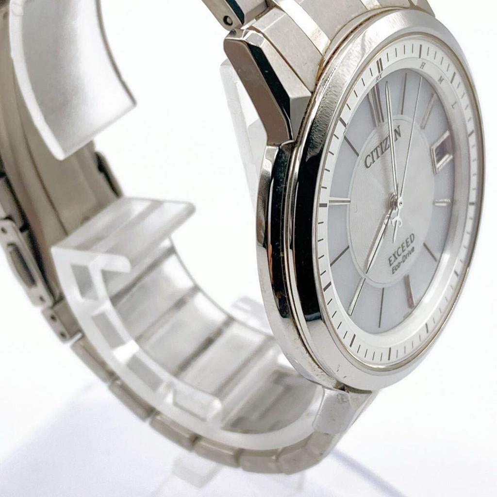 Б/у 343 Мужские часы CITIZEN EXCEED Белый перламутр Солнечные Citizen Exceed Eco Drive Титан