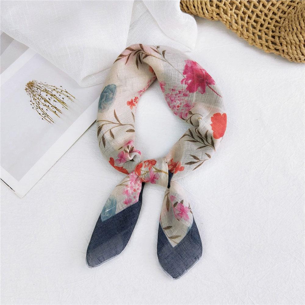 Маленький квадратный шарф из хлопка и льна, шелковый шарф, женский, весна и осень, новый стиль, художественный и универсальный, модный, темпераментный шарф-повязка на голову