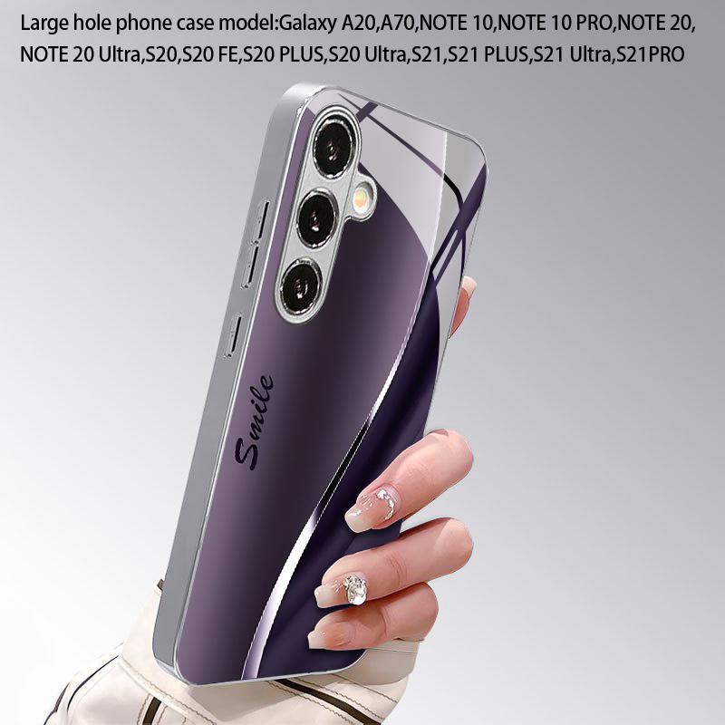 Фиолетовый Сатиновый Чехол для Телефона 2D с Улыбающимся Узором для Samsung S26 S25 S24 S23 S22 S21 S20 A56 A36 A16 - Гальванизированный Стеклянный Защитный