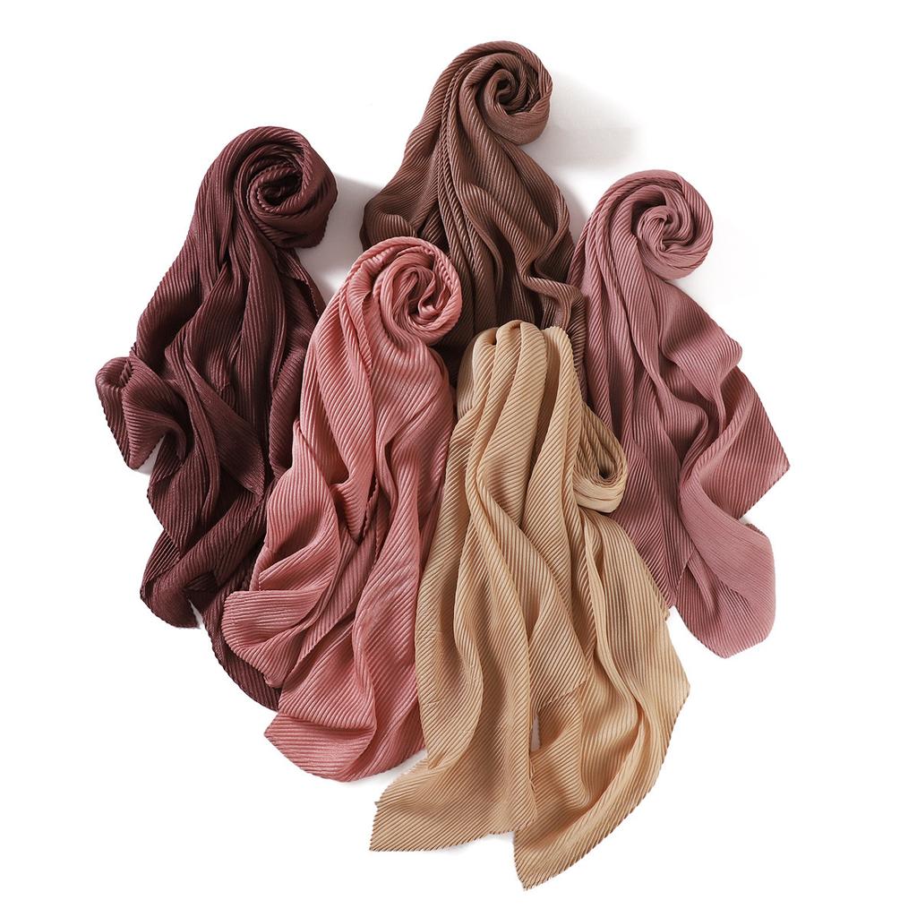 High Quality Breathable Women's Shiny Pleated Hijab Scarf Fashion Polyester Golden Sliver Crinkle Head Wraps Islamic Turban