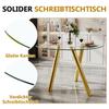 89 cm, Round Dining Table Made of Tempered Glass with Sturdy Gold Metal Legs