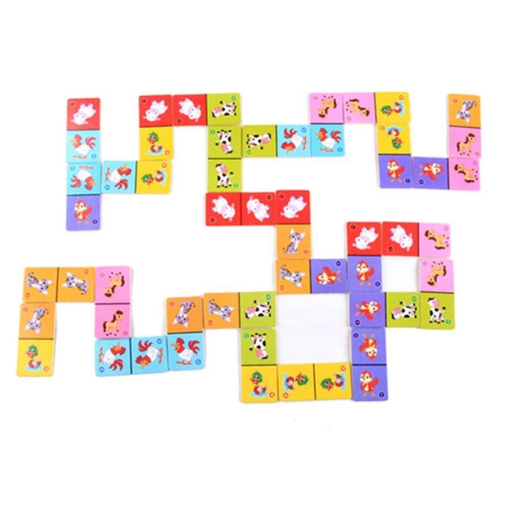 Education blocks Animal Domino Puzzle Toy Wooden Wooden Domino Building Blocks Set Kids Kids Toys