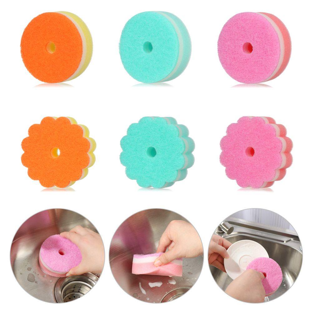 Home Wash Dishes Sponge Sponge Brush Tableware Flower Dishwashing Sponge Scouring Pads Round Shape