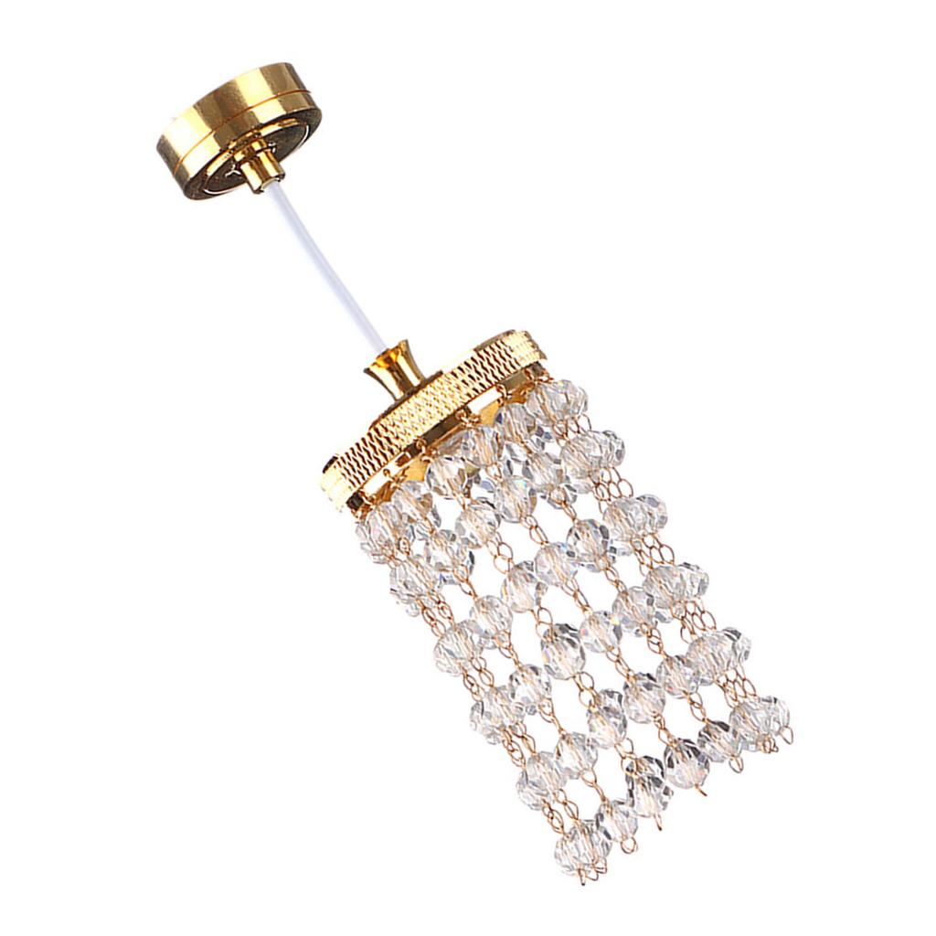 Миниатюрная хрустальная люстра масштаба 1/12 для кукольного домика со светодиодной подсветкой, простая установка, металлический ремесленный аксессуар