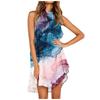 Women's Fashion Casual Large Size Loose Gradient Printed Beach Skirt Sun Skirt Hanging Neck Sleeveless Dress