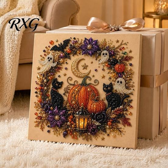 Quirky Halloween Art Projects Ghost Faux Pearl DIY Kit, Spooky 3D Bead Festive Kit Painting Crafts, Gothic Wall for Adults Beginners Creative