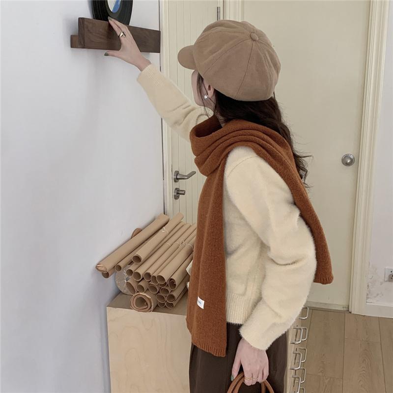 Hick Knitted Snood for Women 160x20cm Warm Winter Neck Warmer Solid Color Cashmere-like Fleece Scarf