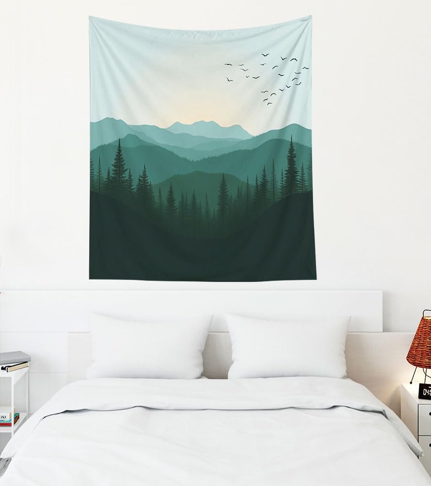VIKAMA Blue Mist Pine Forest Natural Style Wall Art Hanging Cloth Forest Inspired Tapestry Bohemian Decorative Hanging Cloth