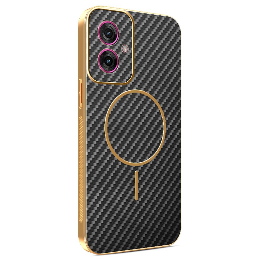 For Motorola Moto G55 5G Phone Case Carbon Fiber Textured Electroplated TPU Back Cover
