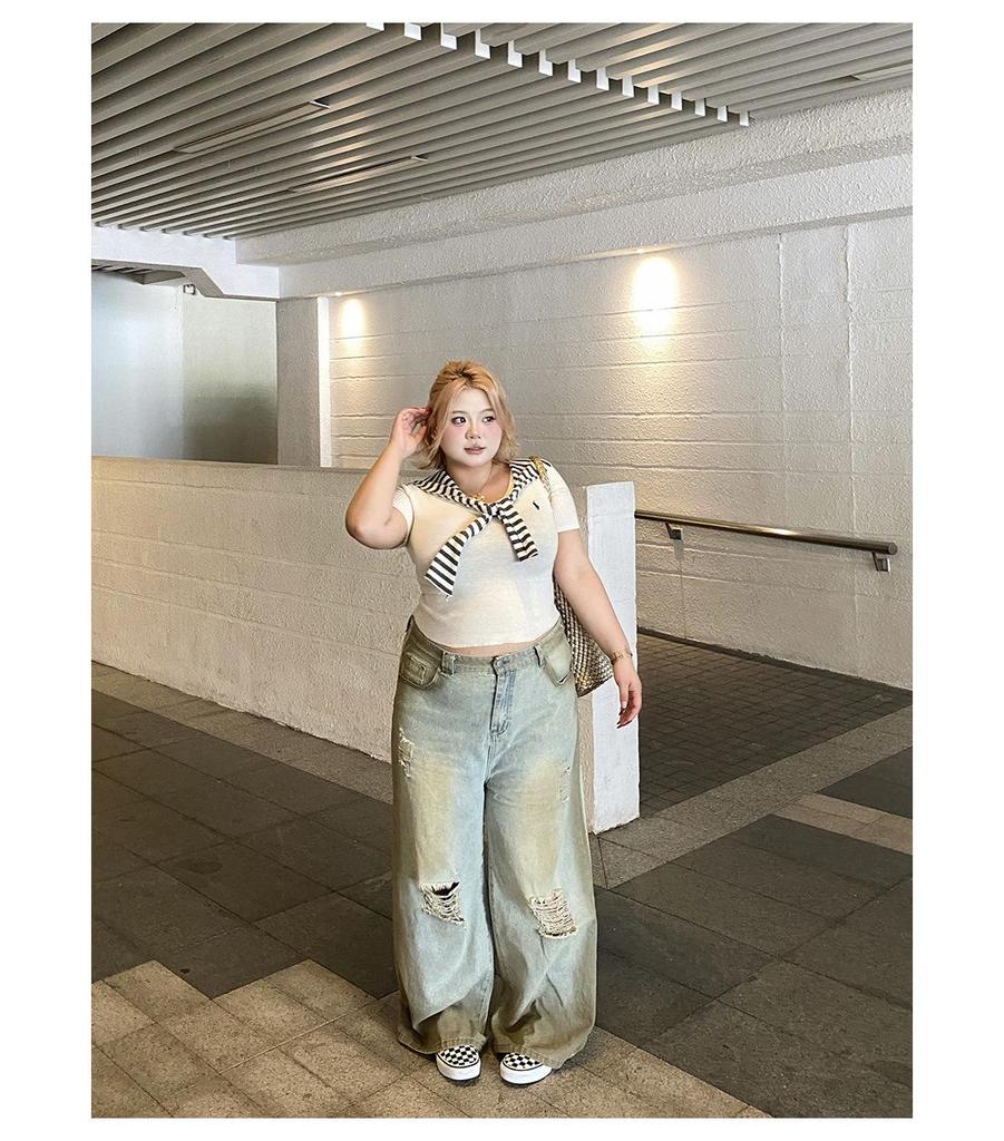 Yellow Mud Cowboy Distressed High-Waisted Wide-Leg Jeans for Women