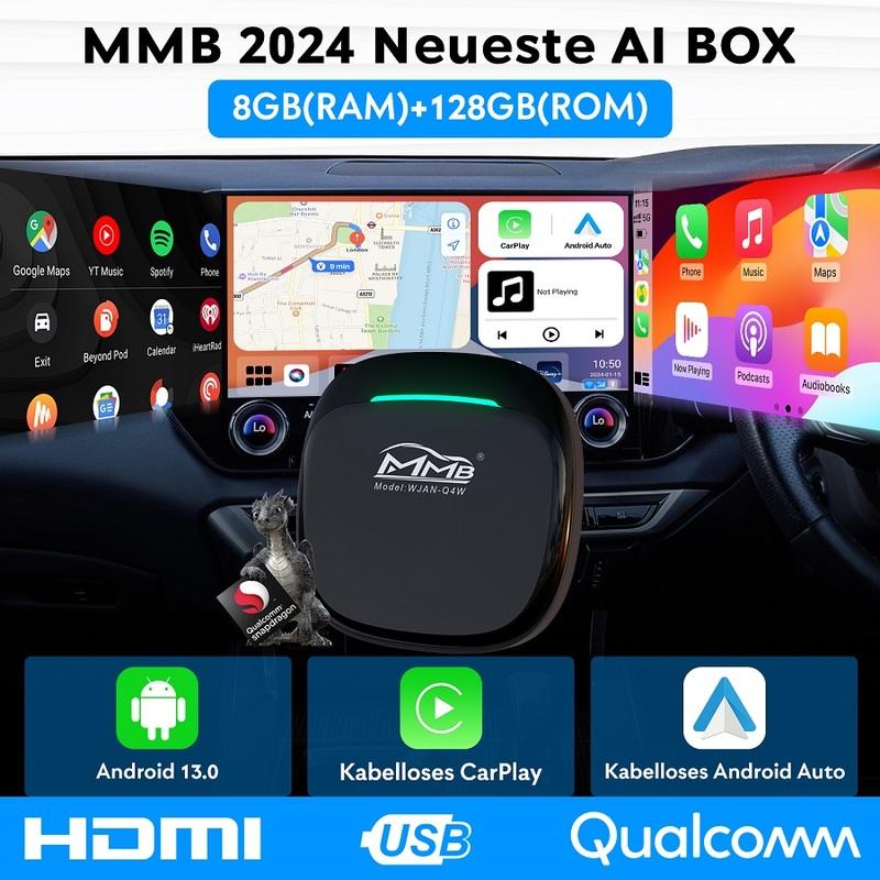 MMB Max 5.0 Смарт-бокс CarPlay Беспроводной Android Auto AI Box Andriod13 ТВ-бокс QCM6225 8 Ядер 8+128 ГБ Карта TF 256 ГБ Разделенный экран WiFi
