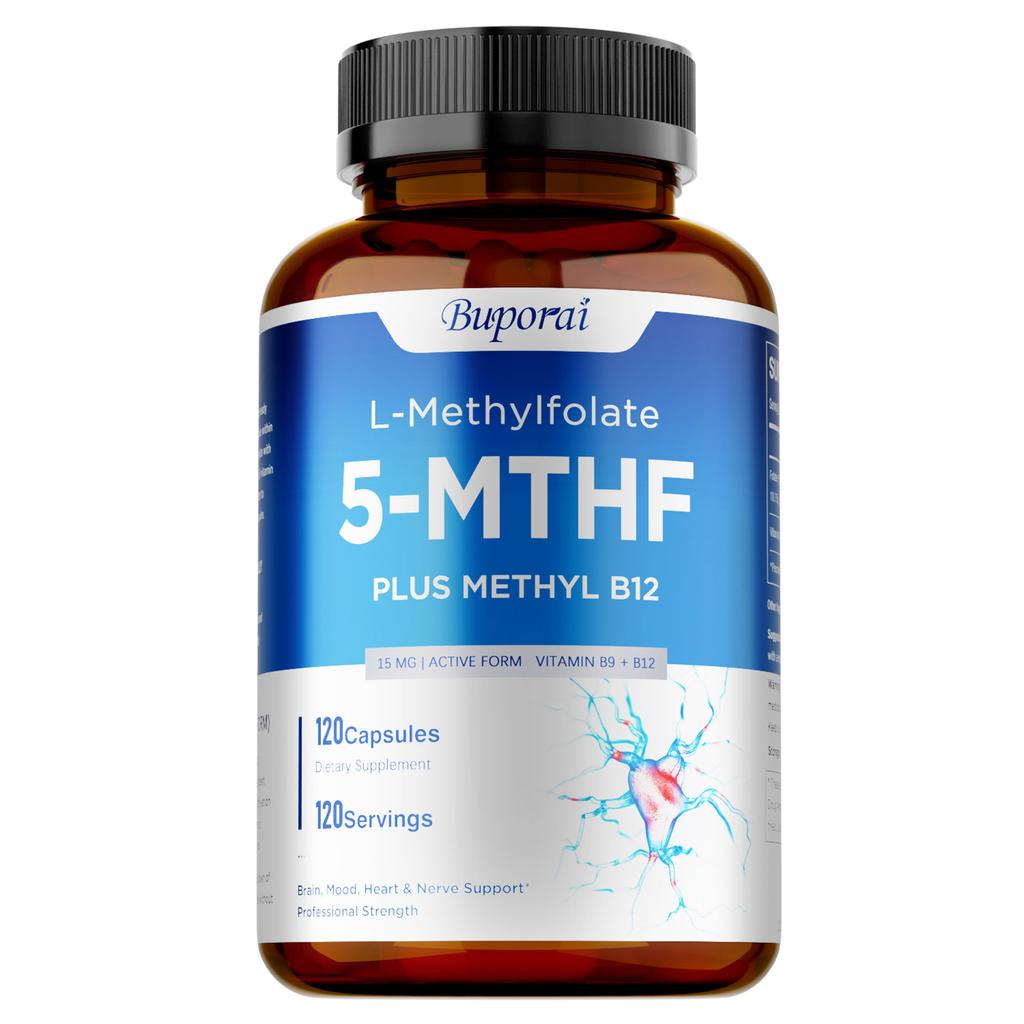 Капсулы Buporui L-метилфолат 5-MTHF с метил-B12, активная добавка витаминов группы B для метилирования и поддержки ежедневного настроения