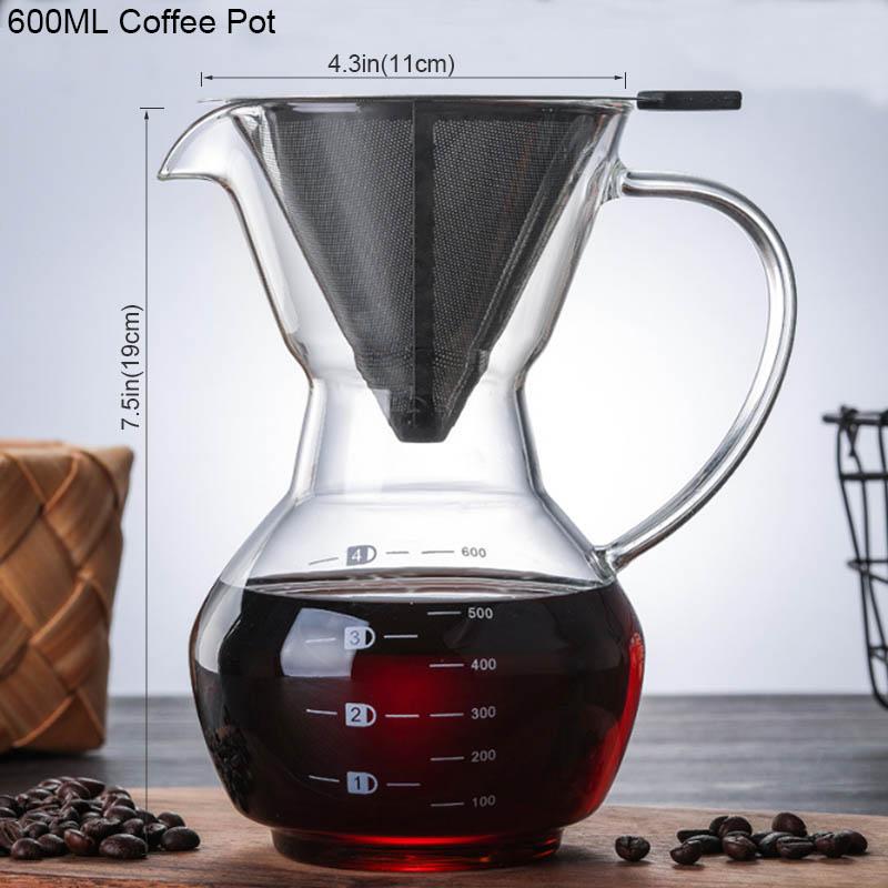 Стеклянный кофейник BORREY, кофеварка, многоразовый фильтр из нержавеющей стали, стеклянный графин без BPA, ручной кофейник, капельница для кофе