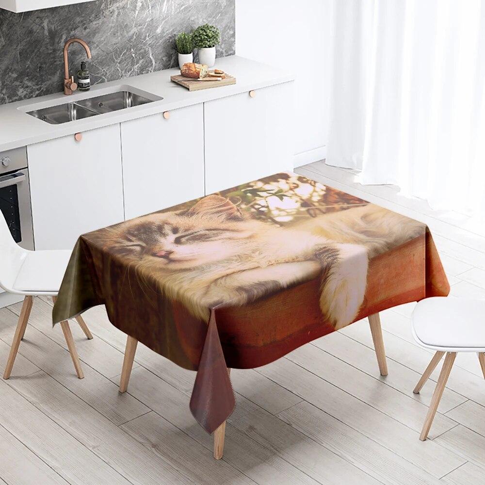 Скатерть с изображением кота, милая кошка, животное, противообрастающая водонепроницаемая прямоугольная кухонная скатерть, украшение для дома