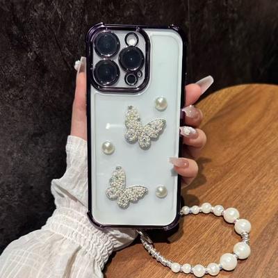 Чехол с 3D жемчужной бабочкой на цепочке для Huawei Nova 13 Pro 12 12S 11 10 9 8 7 6 5 Pro, блестящая силиконовая накладка
