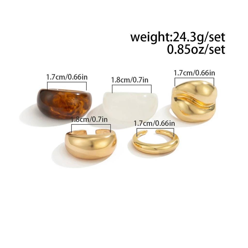 Ingemark 5 шт./комплект Бохо Геометрические Смоляные Кольца для Женщин Новый Тренд Панк Золотой Цвет Открытое Регулируемое Кольцо Аксессуары для Украшений для Пар