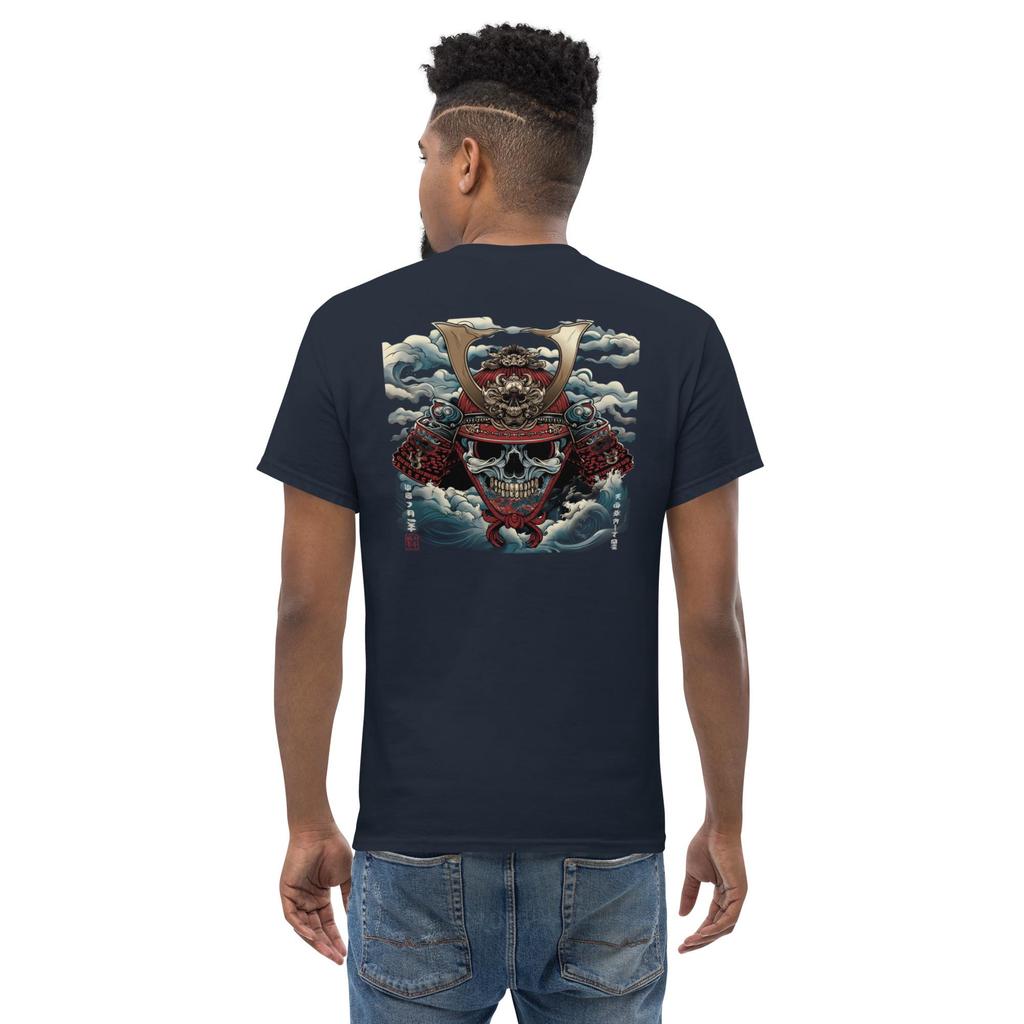 Футболка Samurai Skull Кабуто Шлем Японский Воин Футболка Череп Самурая с Волнами Футболка Японская Татуировка Графическая Футболка | Готический Топ