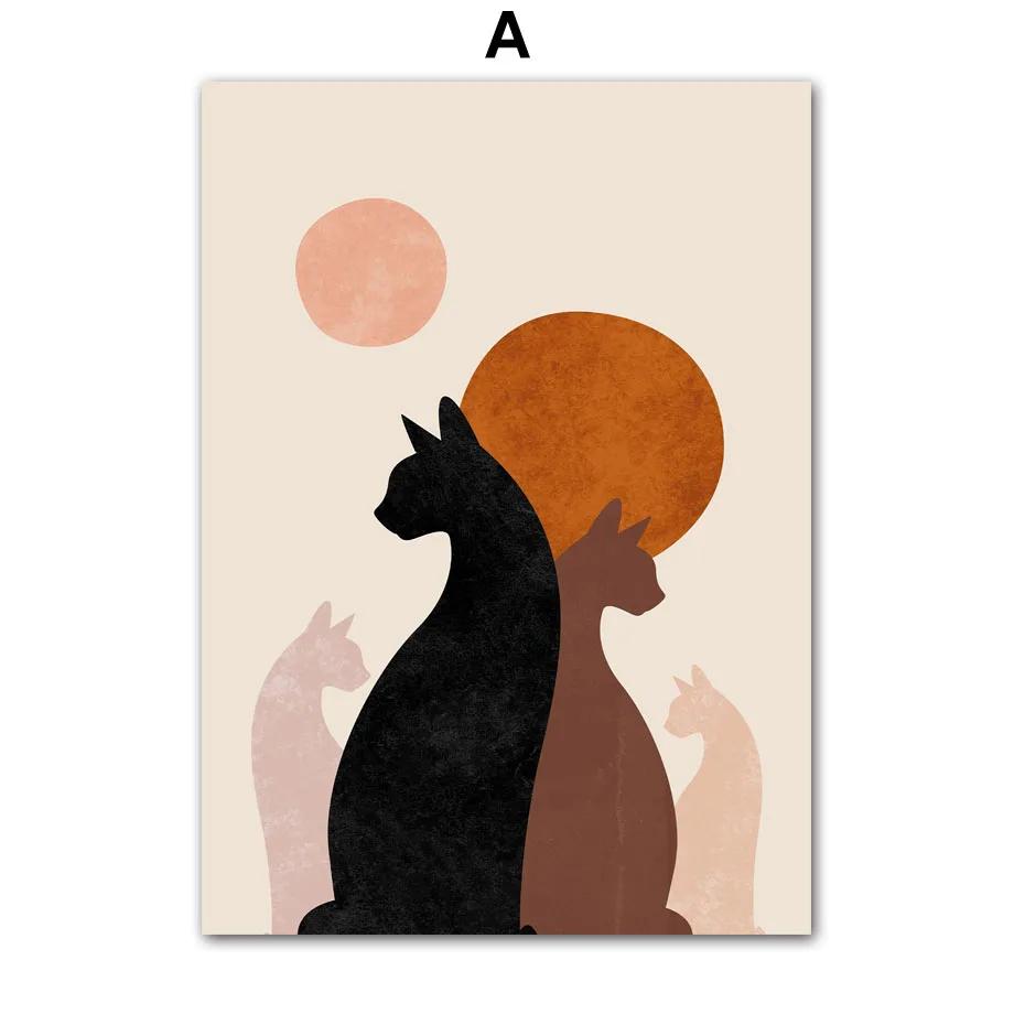 Абстрактные Бохо Солнце Чаши Черные Кошки Принты Настенное Искусство Минималистский Нейтральный Холст Картина Современные Картины Декор Гостиной Постеры