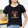 Kids Cotton T Shirt Charming Rainbow Hair Girl Sitting Print Crew Neck Short Sleeve Tee Casual Boys Girls Summer Tops