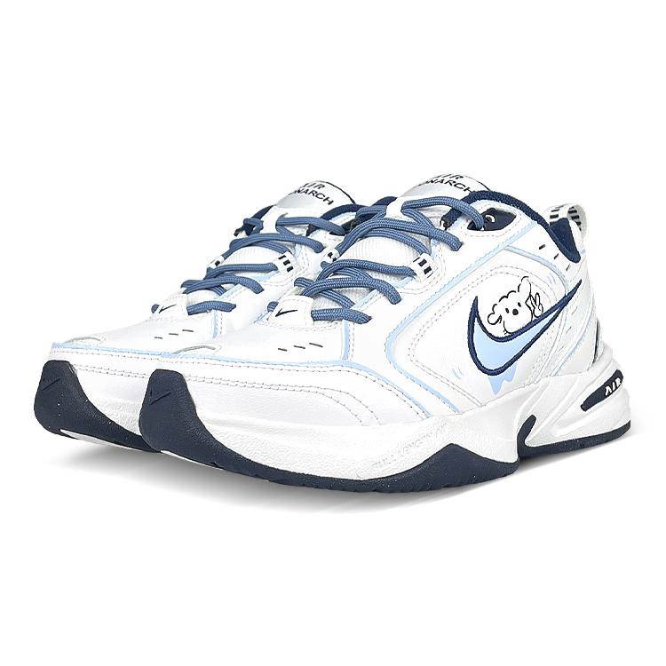 Nike Air Monarch 4 Белый Синий Устойчивые к истиранию Низкие Кроссовки на массивной подошве Унисекс Белый Синий 415445-102(Команда47-М4)