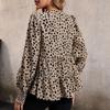 Women Fashion Long Sleeve V Neck Ruffles Leopard Printed Pullover Shirt Blouse Top