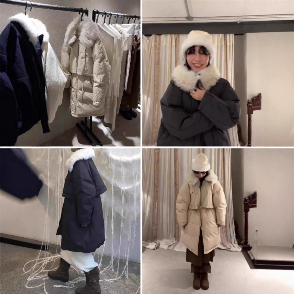 Now, Korean niche Ve * so down jacket drawstring waist pie overcomes medium and long thermal jacket fur collar removable