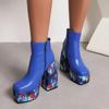 Модные женские теплые ботинки с квадратным носком, осенне-зимние, с принтованной подошвой, на толстом каблуке, на ультравысоком каблуке, водонепроницаемые ботильоны, ботинки на молнии сбоку
