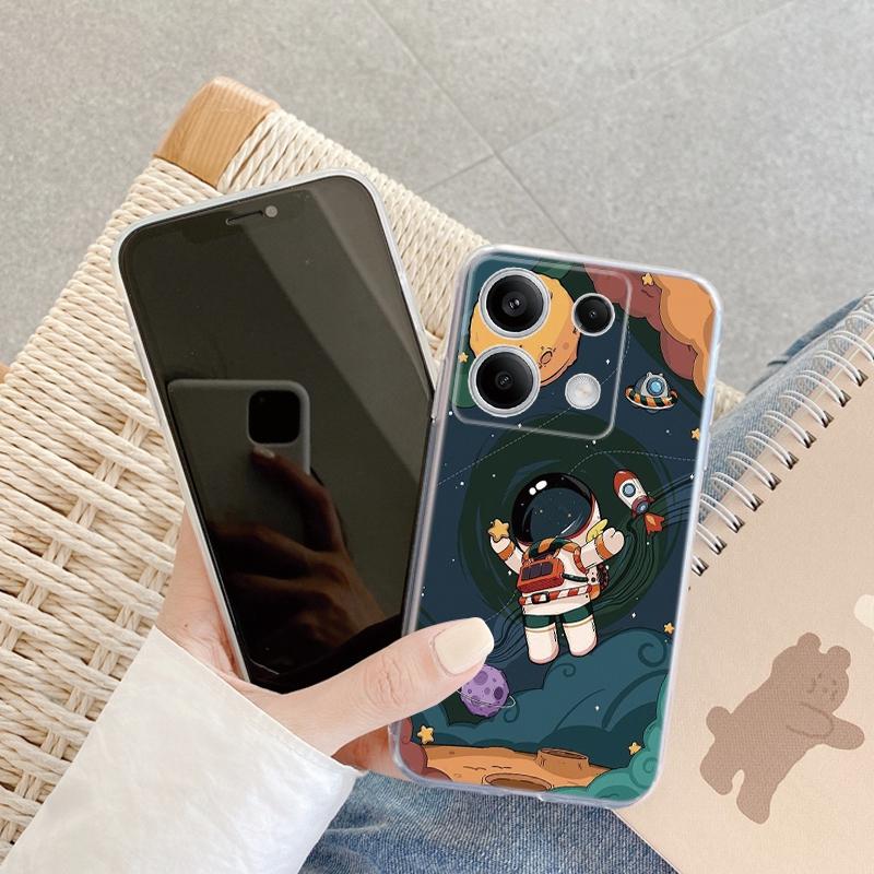 Милый чехол-астронавт для iPhone Samsung A55 A35 M34 S24 Xiaomi Redmi 13 Pro 14C Huawei Honor противоударный бампер для телефона TPU с защитой от царапин прозрачная задняя крышка